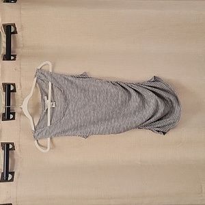 Flattering Max Studio Striped White & Grey Ruched Tank top Size Large